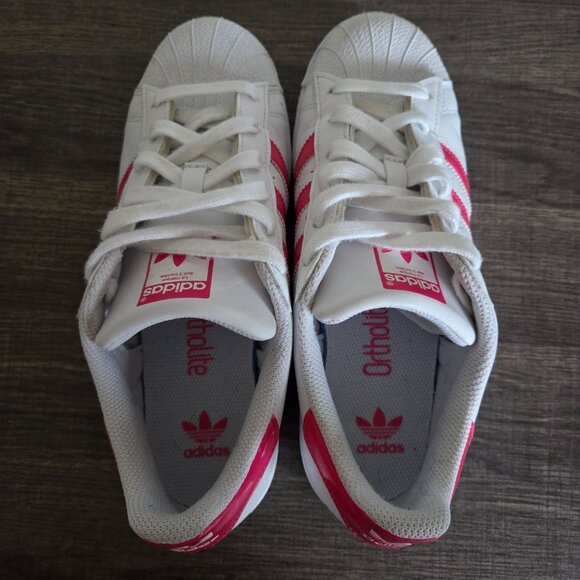 Adidas Superstar J Sneakers Shoes White/Iridescent Hot Pink Big Girls 6.5 DB1210 - Picture 6 of 12